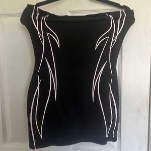 Viral TikTok Black And Pink Flame Tube Top Dress with Matching Arm Gauntlets